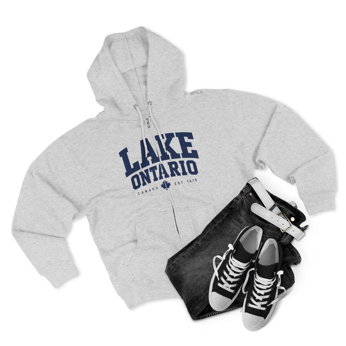 Lake Ontario zip hoodie, zipper detail