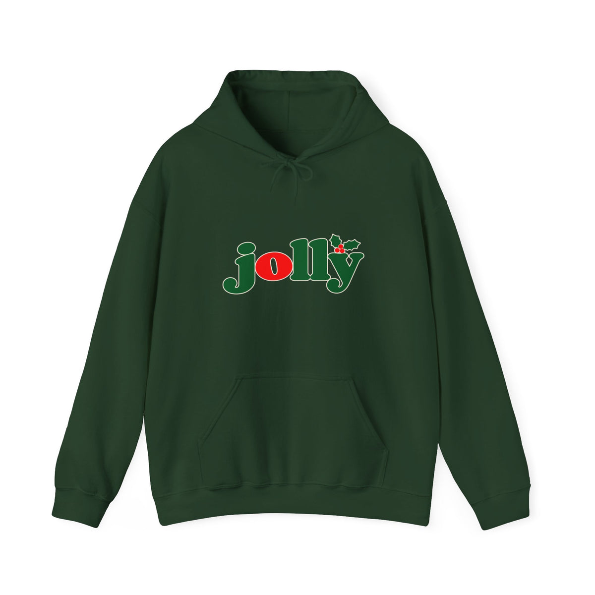 Jolly Christmas Hoodie in Forest Green with the holly jolly logo