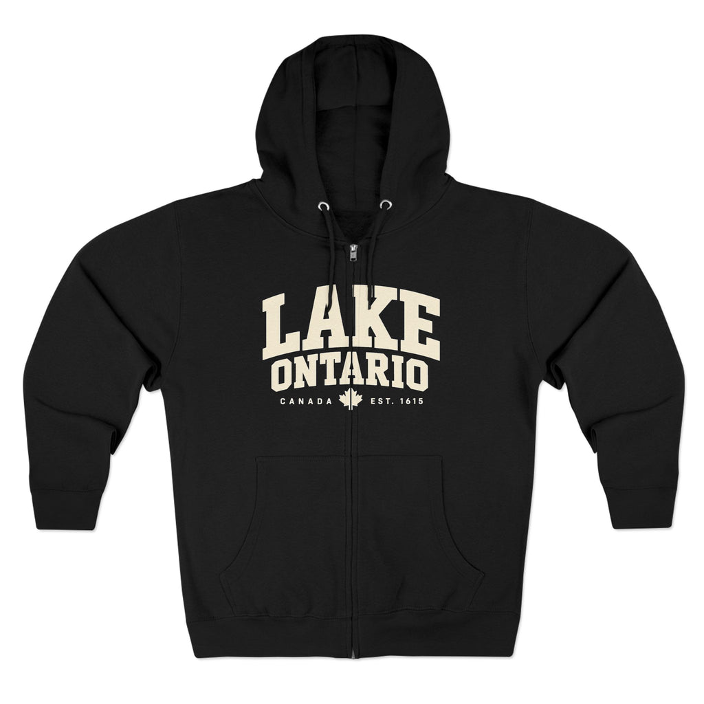 Lake Ontario zip hoodie worn, front view