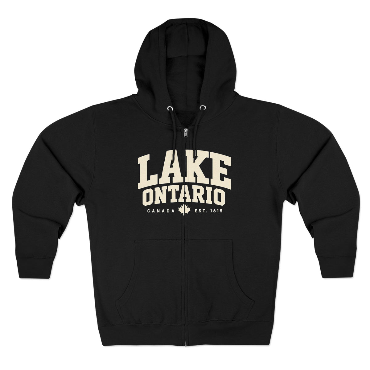Lake Ontario zip hoodie worn, front view