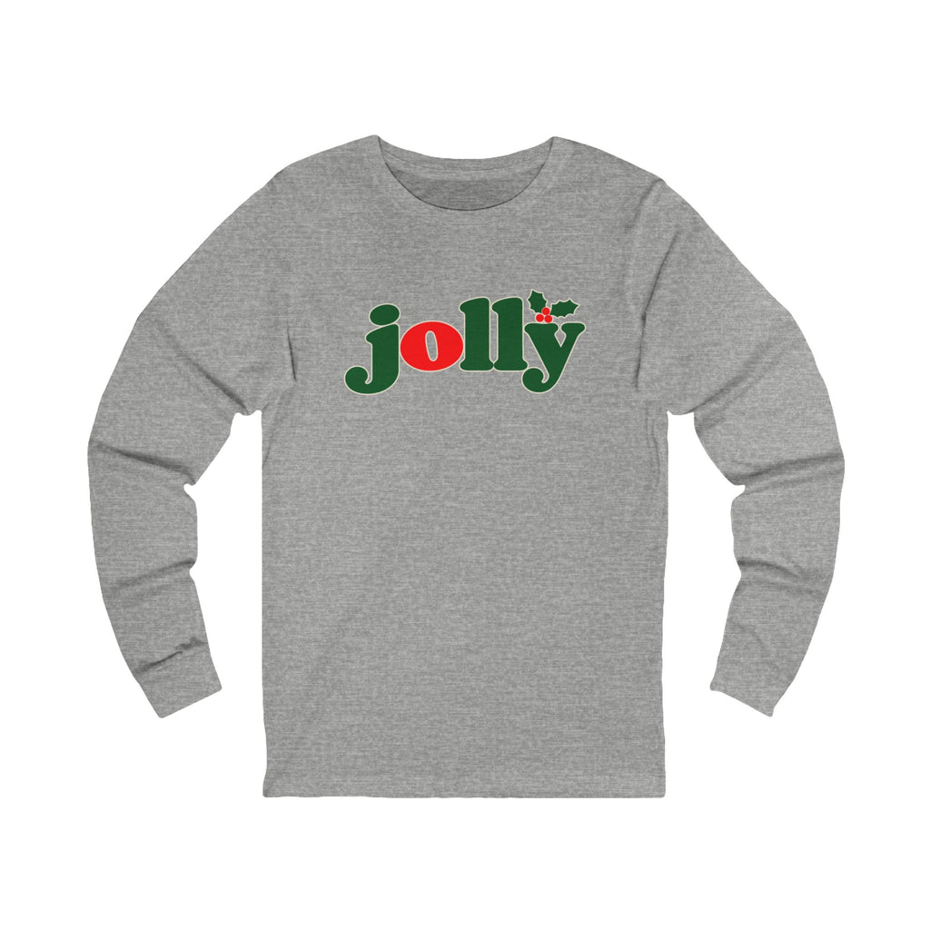 Jolly Christmas Long Sleeve Tee in Athletic Heather with the holly jolly logo