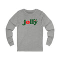 Jolly Christmas Long Sleeve Tee in Athletic Heather with the holly jolly logo