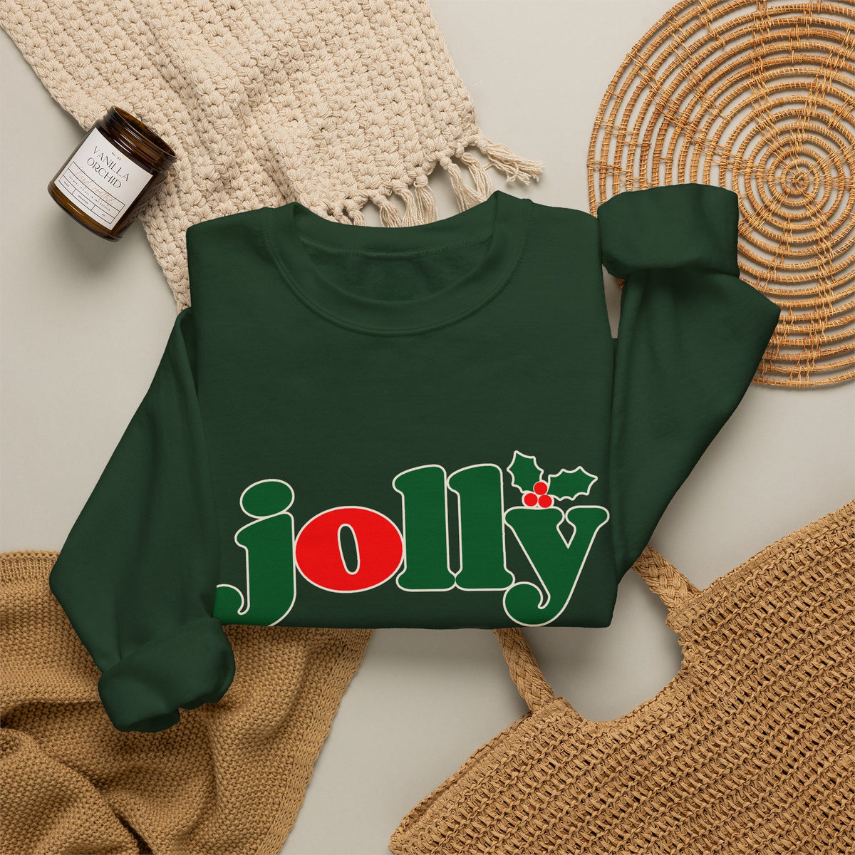 Jolly Christmas Crewneck Sweatshirt, holly jolly holiday sweater