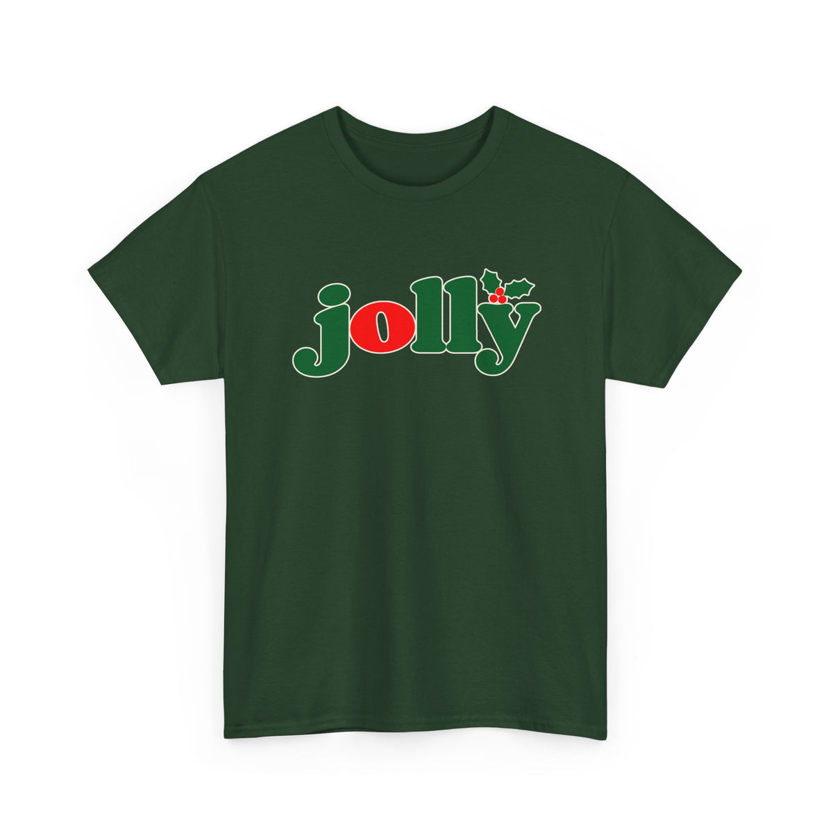 Jolly Christmas T-Shirt in Forest Green with the holly jolly logo