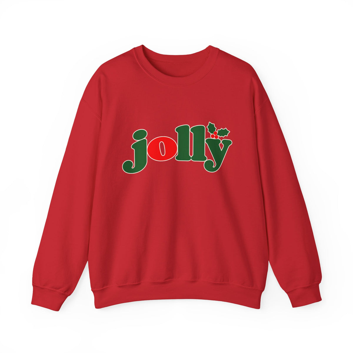 Jolly Christmas Crewneck Sweatshirt in Red with the holly jolly logo