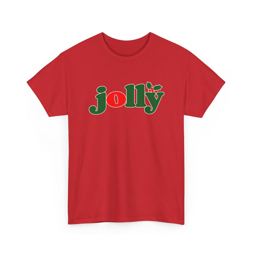 Jolly Christmas T-Shirt in Red with the holly jolly logo
