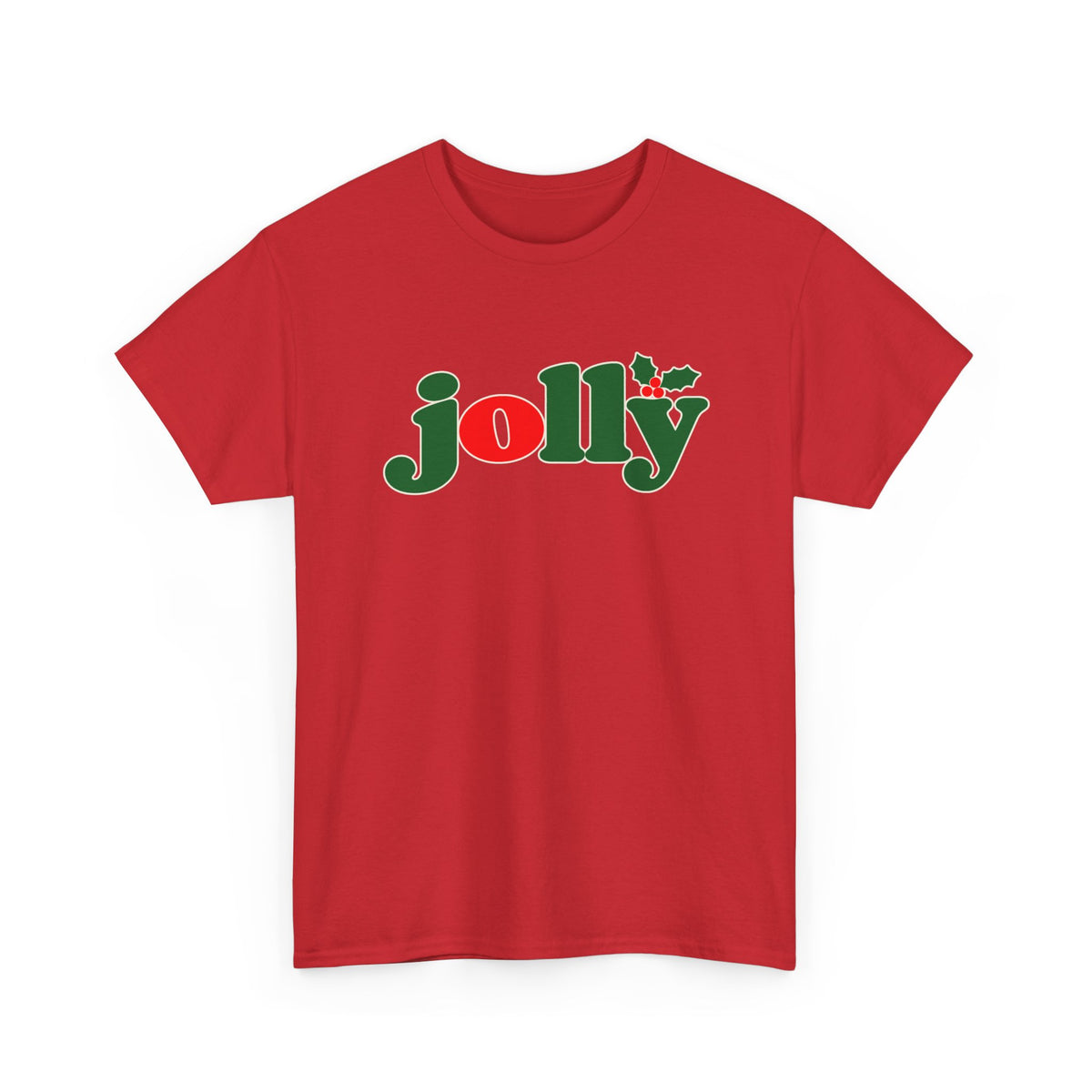 Jolly Christmas T-Shirt in Red with the holly jolly logo