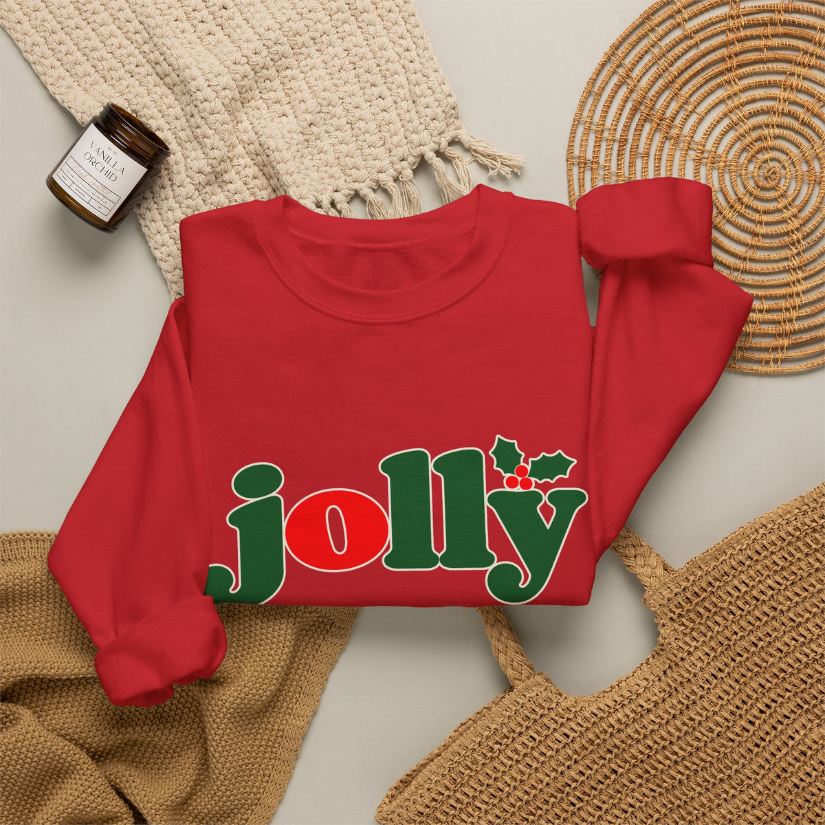 Jolly Christmas Crewneck Sweatshirt, holly jolly holiday sweater